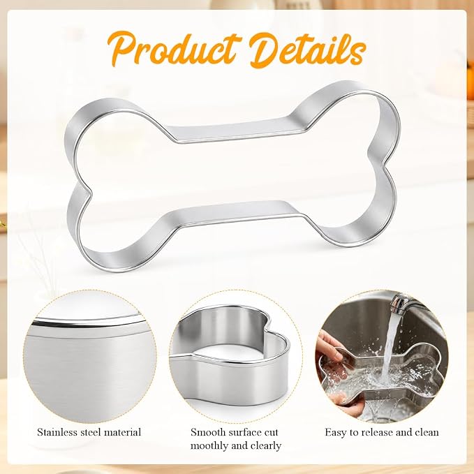 Dog Bone Cookie Cutters, 5Pcs Stainless Steel Bone Shaped Cookie Cutter Sets Biscuit Molds Cake Cheese Fruit Sandwiches Cutters for DIY Holiday Homemade Baking Kit Dog Birthday Party Supplies