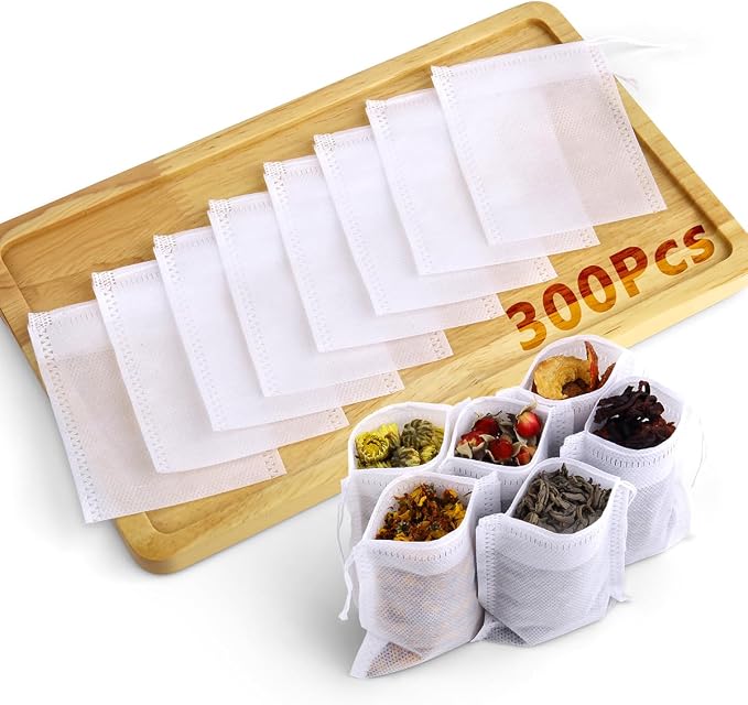 300Pcs Disposable Tea Bags for Loose Leaf Tea, Empty Tea Filter Bags for Cooking, Infuser Sachets for Spice, Coffee, Herb and More (3.54x2.75 Inch)