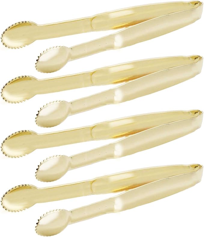 HINMAY Mini Appetizer Tongs 5.75" Stainless Steel Tongs, Set of 4 (Gold) | Small Tongs for Serving, Tea Party, Coffee Bar, Desserts
