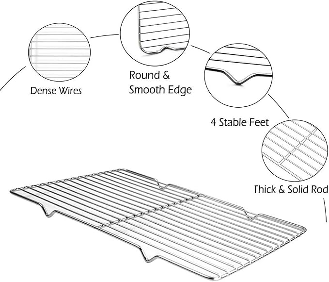 Grilling Rack Heavy Duty Wire Grate Oven Roasting Rack 5.3 x 8.75 inch Rectangle Baking Cooling Steaming with 4 Legs Stainless Steel Rack (5.3"X8.75",22.2X13.5cm)