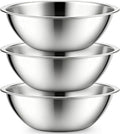 3 Pack Stainless Steel Mixing Bowls, 6 Quart Flat Base Stainless Steel Serving Bowls, 12.6 Inch Mirror Polish Large Metal Bowl Set for Kitchen Cooking, Baking, Prepping