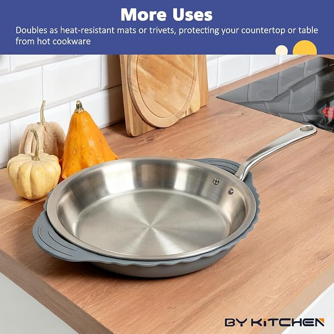 BYKITCHEN 3PCS Silicone Pan Protectors with 6PCS Felt Pot Separators Pads | Cookware Dividers for Stacking and Protecting Your Cookware,Compatible with Hexclad Cookware, Tfal Nonstick Frying Pans &More