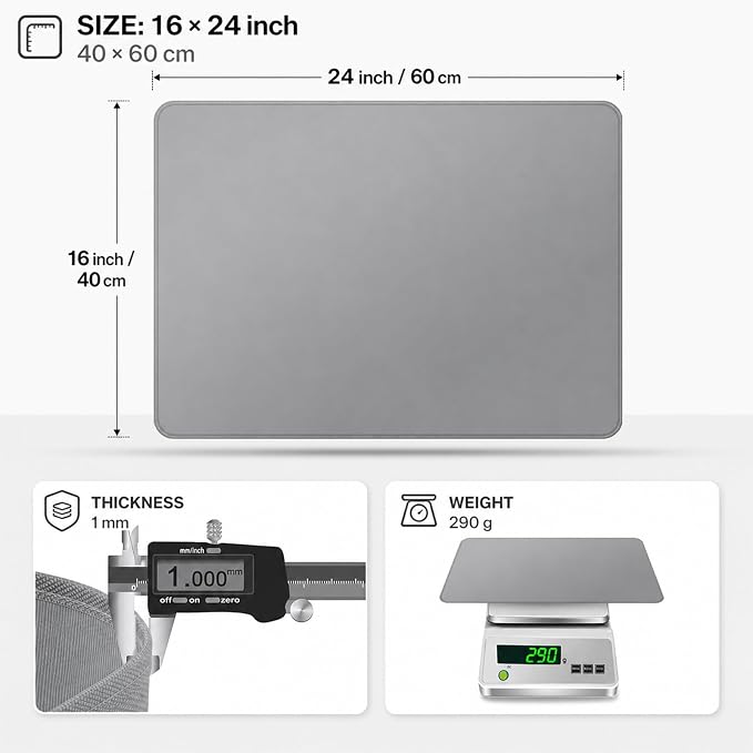 FLASLD 2Pack Heat Resistant Mat for Air Fryer Site on, 16"X24" Fireproof Silicone Mats for Kitchen Counter, Countertop Protector, No-slip and Waterproof Gray