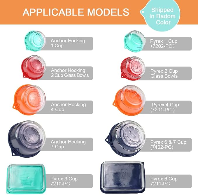 SOPHICO Silicone Replacement Lids for Pyrex/Anchor Hocking Glass Bowls 9Pk | Food Grade Silicone, Leakproof、Airtight Lids, Dishwasher Microwave Safe