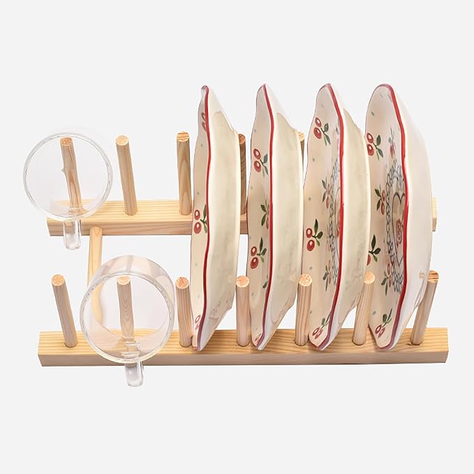 Kunovo Bamboo Dish Rack,Pot lid/Plate/Cutting Board Organizer for Kitchen cabinets,Bottle Drying Holder…