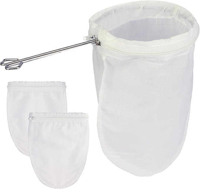 Fine Mesh Strainer, 3Pcs Cloth Strainer Bags with Steel Handle | Reusable Cotton Bags, Multipurpose Strainer Bags, Nut Milk Bags, Juice Strainer for Juicing, Coffee, Thai Tea