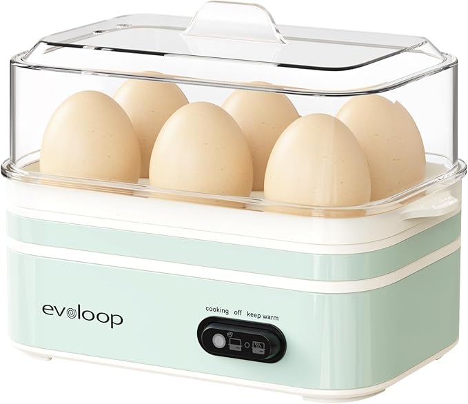 Evoloop Rapid Egg Cooker Electric 6 Eggs Capacity, Soft, Medium, Hard Boiled, Poacher, Omelet Maker Egg Poacher With Auto Shut-Off, BPA Free (Retro Green)
