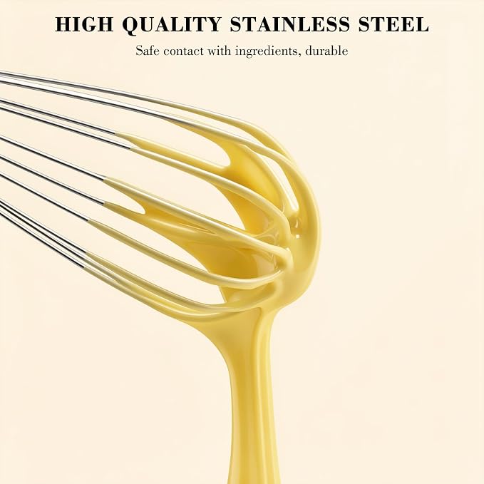 NileHome Whisk, Stainless Steel Wisk Set 8" 10" Kitchen Whisk Wisking Tool Kitchen Wisk Wire Whisks for Cooking, Whisking, Blending, Beating, Stirring-…