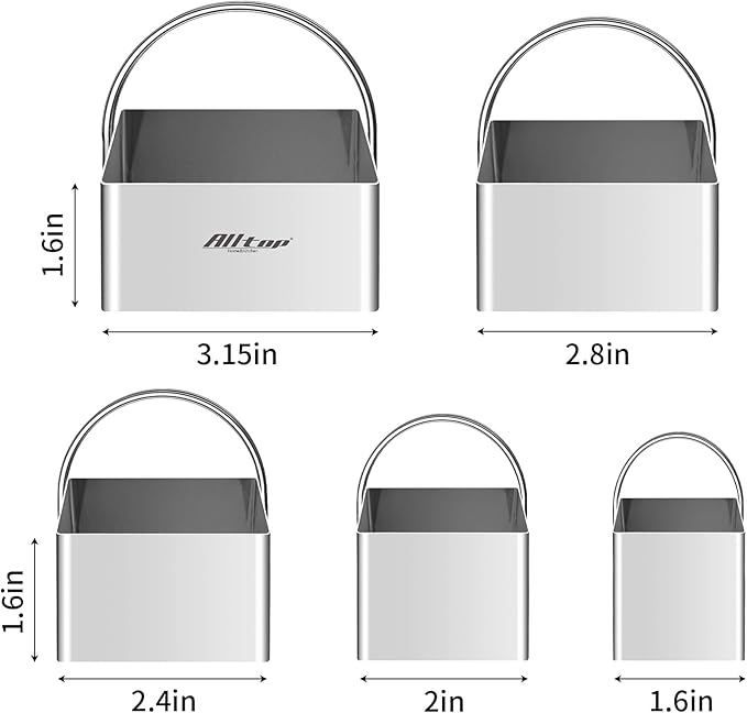 ALLTOP 5 Pieces Biscuit Cutter with Handle, Stainless Steel Baking Essential Tool for Effortless Square Cookie Shaping,Pastry,Cake Decoration Creation–Precise Cut Utensil for Dumpling,Scone, Donut