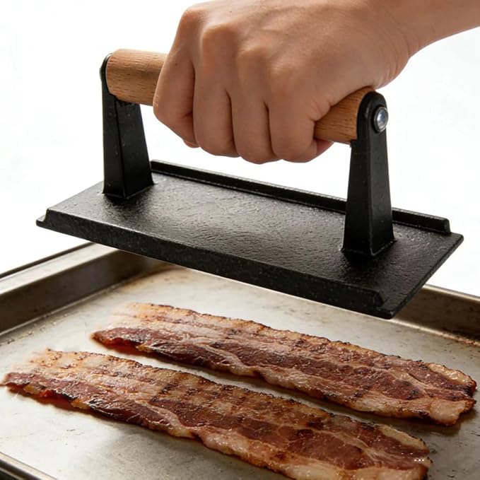 KitchenTools Heavy Duty 8"Cast Iron bacon Grill Press Smash Burgers Press Burger Tool for Grill and Griddle BBQs and Tailgates Gifts for Men and BBQ Enthusiasts
