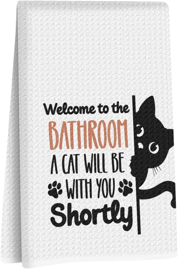 Jztco Funny Black Cat Hand Towels, Cat Lover Gifts for Women Grandma Mom | Cat Mom Gifts for Women, Humorous Black Kitty Decorative Hand Towels for Bathroom Decor, Funny Bathroom Decor 14x24 Inch