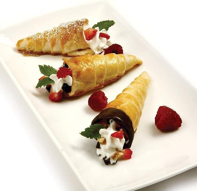 10 Pack Croissant Baking Forms 5 Inch + 10 Pack 5 Inch Cannoli Tube Moulds Kit, with Blue Pastry Bags Reusable, Cleaning Brush and Quality long Cream Icing Piping Tip for DIY Croissant Rolls