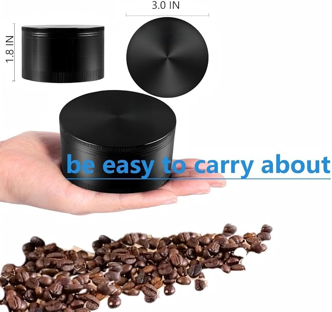 3-inch premium coffee bean jar | heavy-duty aluminum, smooth grinding, non stick design, essential for the kitchen - black