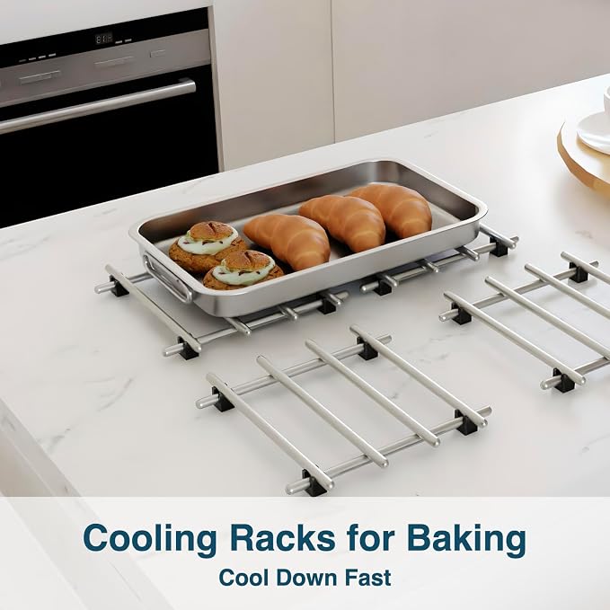 4Pcs Stainless Steel Trivet for Hot Dishes, Lightweight Metal Trivets for Hot Pots and Pans, Metal Cooling Rack, Mini Heat Resistant Mats for Countertop Cooling, Cooking Baking Pans Holder, 7"x7"