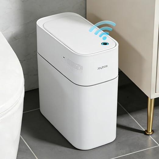 JUDRDO 3.5 Gal Slim Touchless Bathroom Trash Can, Automatic Diaper Pail | Motion sensor opening, automatic liner suction, slim profile for bathrooms, bedrooms, offices, kitchens and nurseries