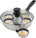 MARSKITOP Egg Poacher, Stainless Steel Poached Eggs Cooker, PFOA Free | 6 Large Nonstick Poached Egg Cups, Cool Touch Handle, Compatible with All Cooktops