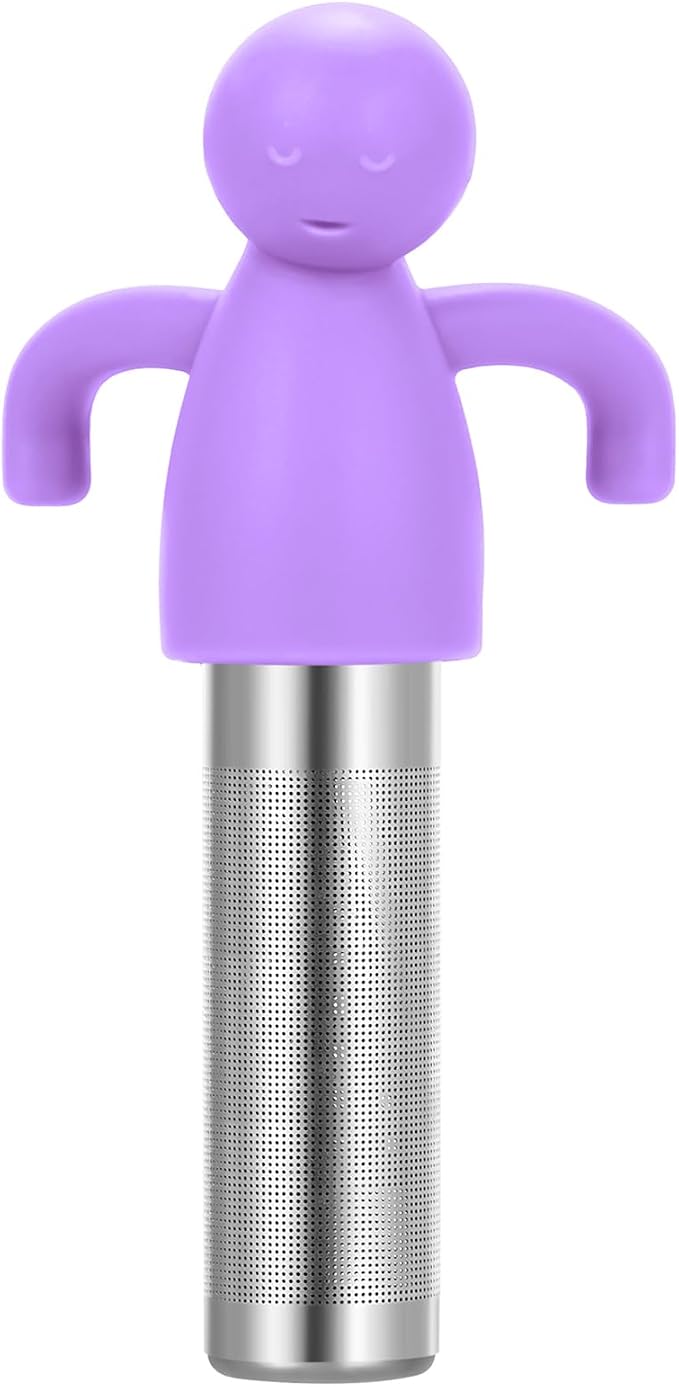 Loose Leaf Tea Steeper Infuser Extra Fine Mesh Stainless Steel, Purple | Stainless Steel Fun Person-shaped Design Tea Strainer Filter with Silicone Handle for Loose Tea Ball for Cup Mug