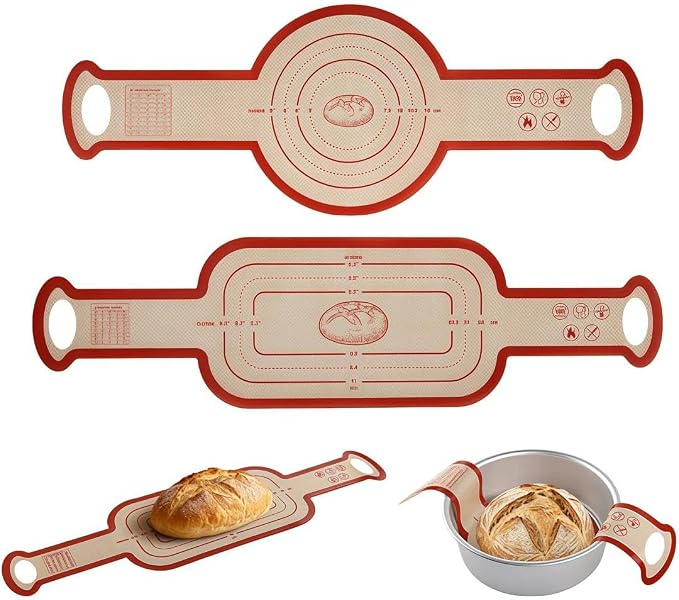 Silicone Bread Sling for Dutch Oven - Extra Long Handles, Non-Stick & Oven Safe Baking Mat, Reusable Dough Liner & Lifting Tool for Sourdough(2Pcs Oval+Round)