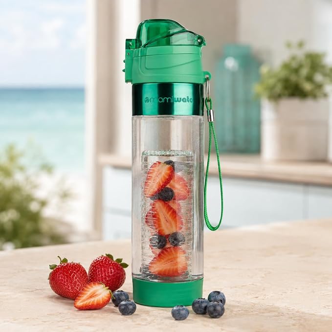 MAMI WATA Fruit Infuser Water Bottle – 24 oz BPA-Free Tritan Fruit Infused Plastic Water Bottle for Women Recipes eBook & Insulating Sleeve & Gift Box