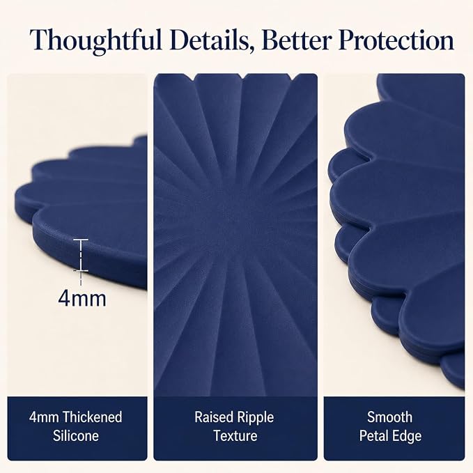 Heat-Resistant Silicone Trivet Mats, Non-Slip Hot Plate Holder for Kitchen Countertops & Dining Table, Reusable Pot Holder Pad with Secure Grip, Dishwasher Safe (Blue, Diameter: 30cm/11.81")