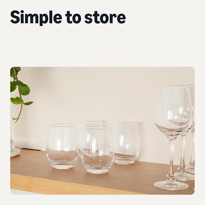 Amazon Basics Stemless White Wine Glasses, 14 oz., Dishwasher-Safe, 4-Piece Set