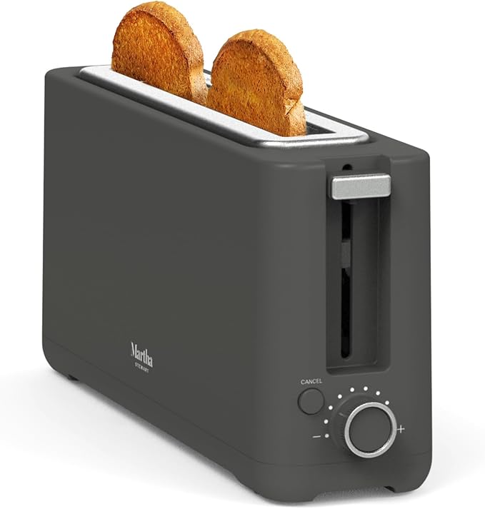 Martha Stewart 2 Slice Long Slot Toaster, Extra Wide, Caviar Gray | 10 Shade Settings, 10” Wide Slot, Sourdough, Bagels, Artisan Bread & Waffles, Smart Centering, Removable Crumb Tray