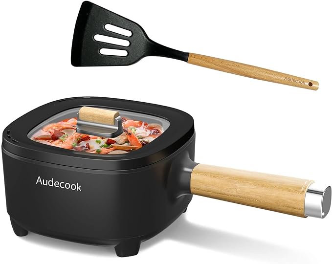 Audecook 2L Hot Pot Electric, Non-Stick electric pot, Portable Pot lazy | Dual Power Control Electric Pot For Cooking Steak, Egg, Ramen, Oatmeal & Soup | Portable Pot for Dorm, RV, Travel & Camping