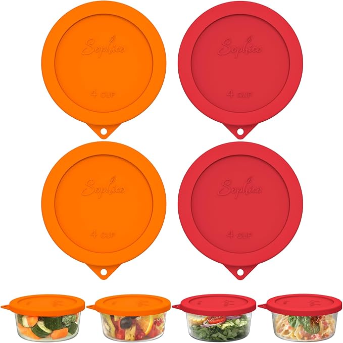 SOPHICO 4 Cup Silicone Lids Replacement for Pyrex & Anchor Hocking 7201-PC | Food Grade Silicone, Leakproof、Airtight Lids, Dishwasher Microwave Safe