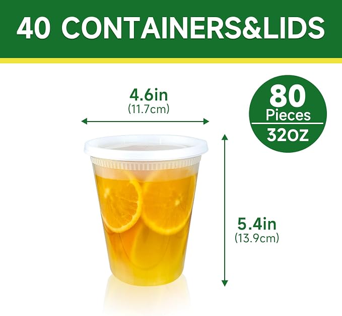 Dealusy 40 Set 32 oz Deli Containers with Lids | Leak-Proof BPA Free Plastic Take Out Bowls, Food Storage Containers for Takeout, Freezer, Microwave & Dishwasher Safe