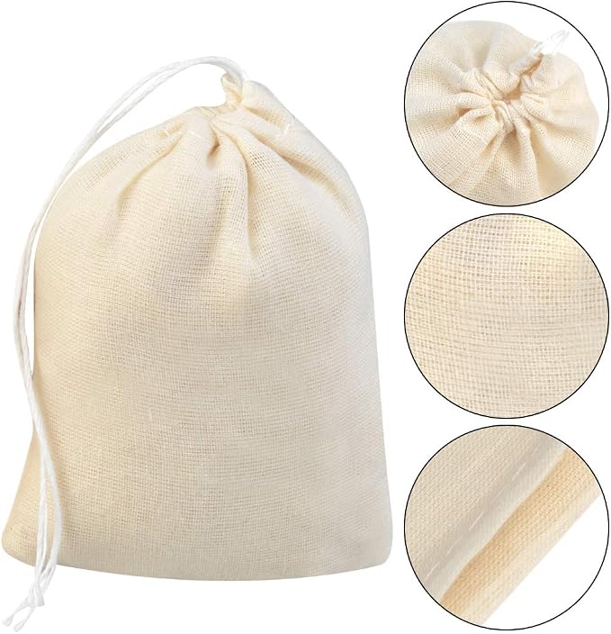 Tayfremn 200Pcs Cotton Drawstring Bags, Reusable Muslin Bag Natural Cotton Bags with Drawstring Produce Bag Bulk Gift Jewelry Pouch for Party Wedding Home Storage, Natural Color (4 x 3 Inches)