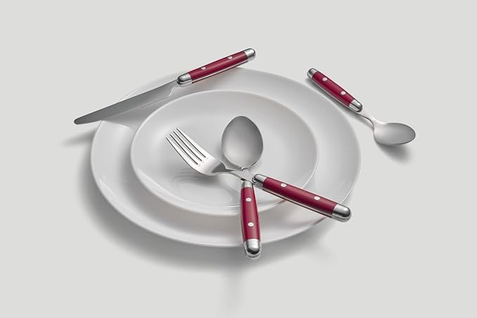 Cambridge Jubilee Red 16-Piece 18/0 Silverware Set for 4, Flatware | red, dishwasher safe | includes knives, forks, and spoons | heavy duty, cutlery set for kitchen and dining, utensil set
