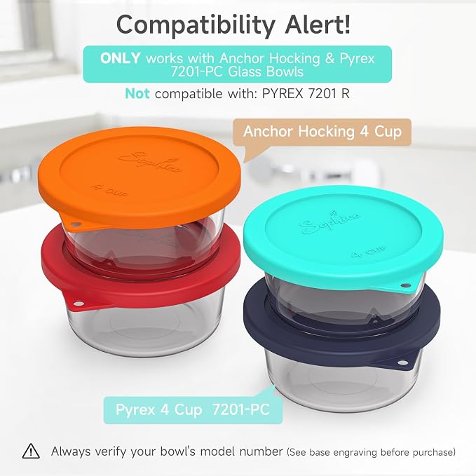 SOPHICO 4 Cup Silicone Lids Replacement for Pyrex & Anchor Hocking 7201-PC | Food Grade Silicone, Leakproof、Airtight Lids, Dishwasher Microwave Safe