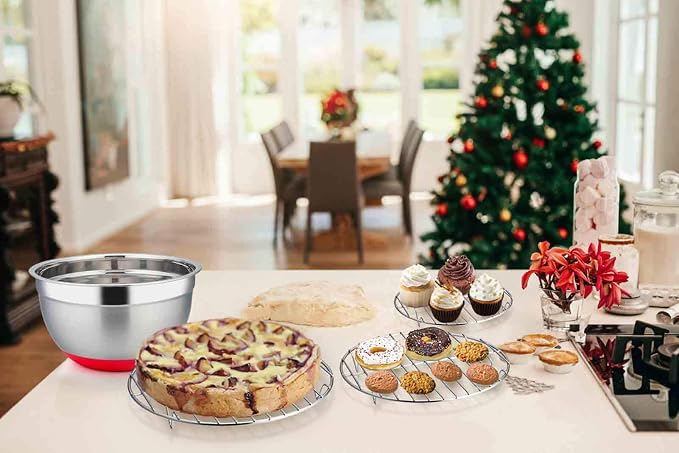 TeamFar Round Cooling Rack Set of 3, 7½ & 9 & 10½ Inch, Stainless Steel | Round Baking Steaming Rack Set, Fit for Air fryer/Oven/Pot/Cake Pan/Pressure Cooker, Healthy & Mirror Finish, Dishwasher Safe