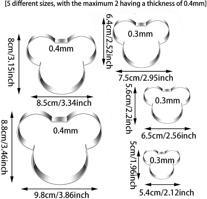 MrCookie Mouse Cookie Cutters Stainless Steel,5-Pack,2.12"-3.86".