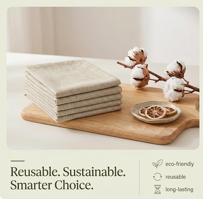 Urban Villa Kitchen Towels Cotton Dish Towels 20”x30” (Set of 6) Beige/White
