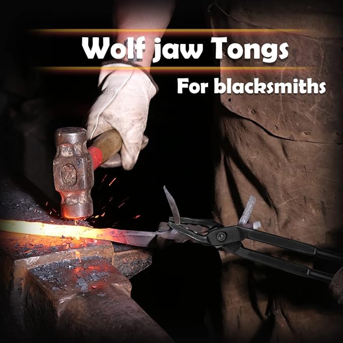 Blacksmith Tongs Wolf Jaw Blacksmithing Tool for Beginner & Professional Blacksmiths Bladesmiths & Craftsmen (16 in)