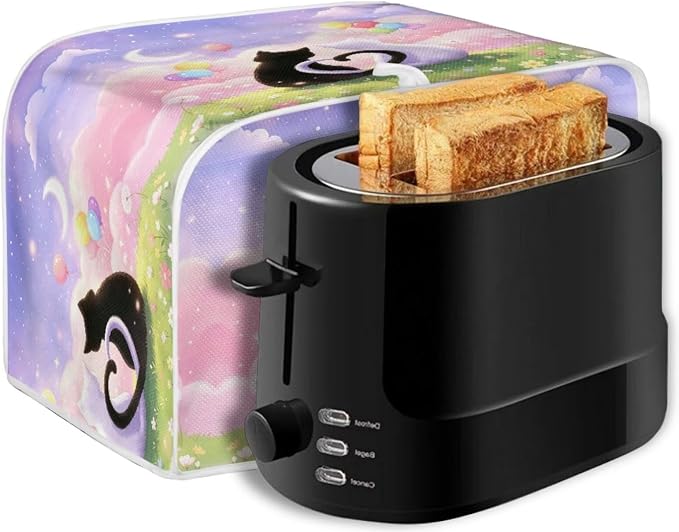 Cute Cat Print Toaster Cover Cloud Moon Print Toaster Dust Covers Fingerprint Washable Microwave Oven Cover for Kitchen