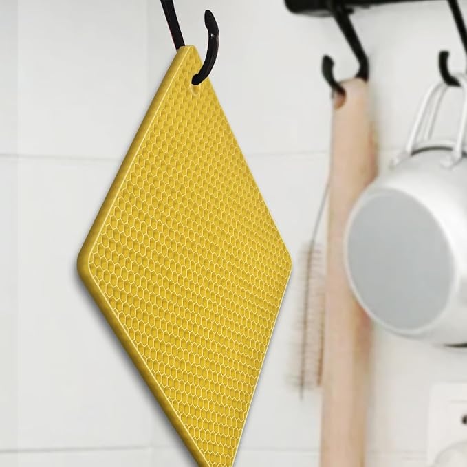 homEdge Silicone Square Trivets Mat, 6 Packs Multipurpose Non Slip Heat Resistant Pot Holder-Yellow