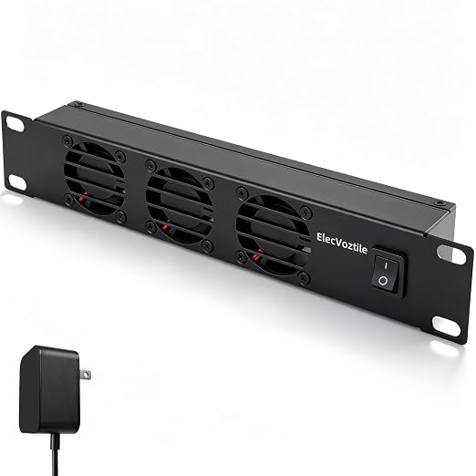 10 inch 1U Rack Mount Fan Panel with Switch, Metal Case | 5V Adapter Included, 3-Fan, Exhaust Cooling, Fits 10-inch Mini Server Rack