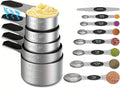 Magnetic Measuring cups and spoons Set, 304 Stainless Steel 5 Magnetic Measuring Cup and 8 Double Sided Measuring Spoons with 1 Leveler，Kitchen Gadgets for Cooking & Baking