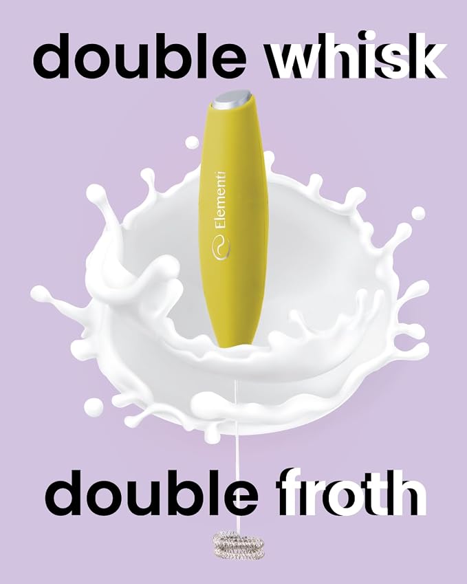 Elementi Milk Frother Wand - Easy to Use Handheld Electric Stirrer for Powder Drinks, Durable & Powerful Coffee Whisk & Protein Powder Mixer Wand, Hand Frother, Coffee Stirrers Electric (Yellow)