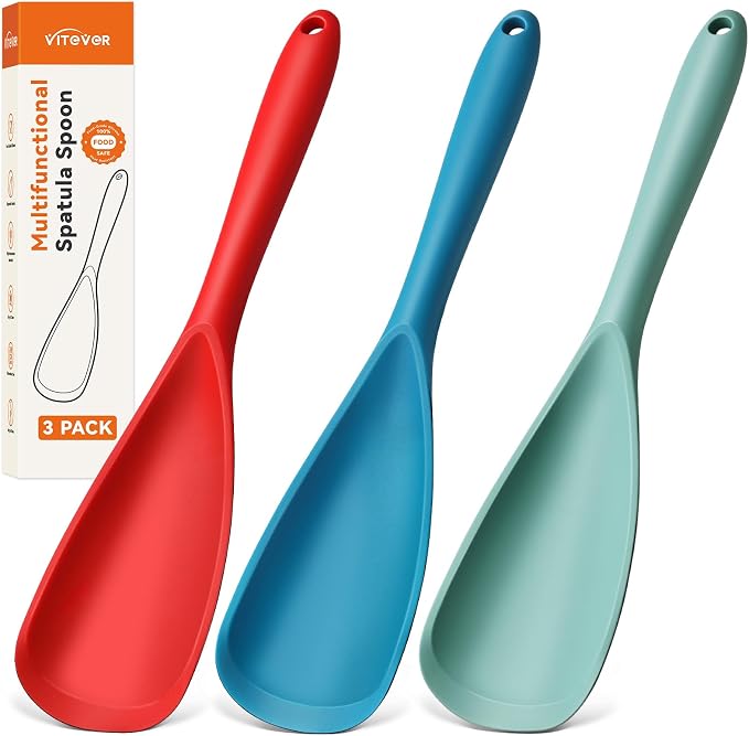 3 PACK Silicone Cooking Spatula & Spoon for Nonstick Cookware, BPA-Free | Multifunction Spoonula for Baking, Cooking, Serving, Mixing, Stirring, Scoop, Scrape - One-Piece Formed, Dishwasher Safe
