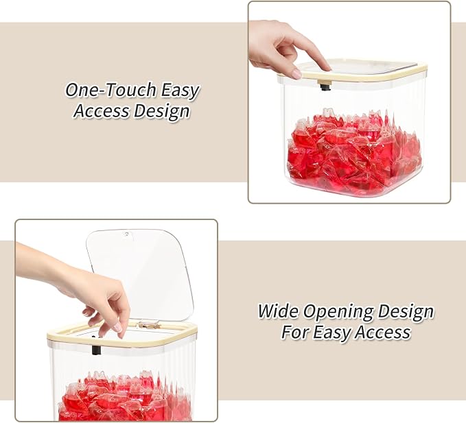 Gute Laundry Pod Holder with Pop-Up Lid,2L Container for Pods&Supplies | Push-Open Lid,Clear Ribbed Bod,Compact 2L Size,Holds 50-60 Pods,For Dishwasher Pods Too,Laundry Room & Under-Sink,No Pod