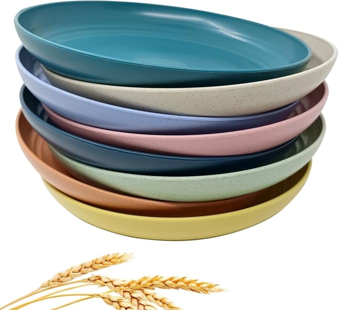 CAMBUY Wheat Straw Plates 8 Pack 10 Inch Extra Large Plate Set | Unbreakable Lightweight Reusable Dishwasher & Microwave Safe Daily Use Dinner Dishes for Kitchen Outdoor Camping
