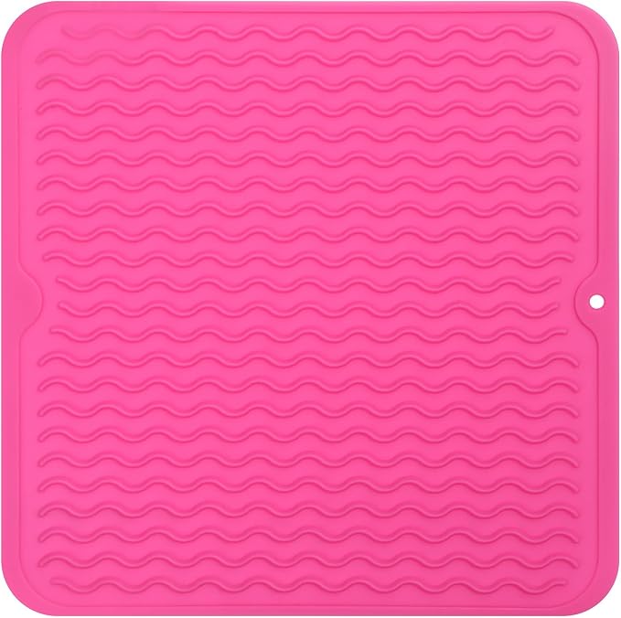 MicoYang Silicone Dish Drying Mat for Multiple Usage,Easy clean,Eco-friendly,Heat-resistant Silicone Mat for Kitchen Counter or Sink,Refrigerator or Drawer liner Rose M 12 inches x 12 inches