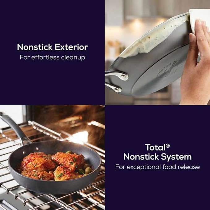 Circulon Radiance Hard Anodized Nonstick Deep Frying Pan with Lid, 12 inch Frying Pan with Lid, Deep Skillet, Gray
