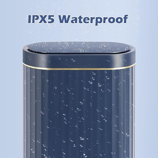 ELPHECO 2 Gallon Sensor Trash Can, Automatic Lid, Midnight Blue Gold | IPX5 Waterproof Bathroom Trash Bin, Slim Garbage Can, Plastic Wastebasket for Office, Bedroom and Kitchen