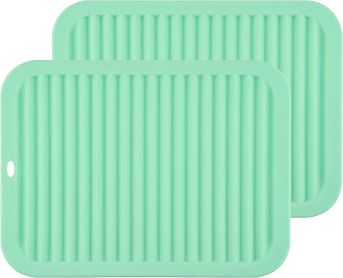 Silicone Trivets for Hot Dishes, Pots and Pans, Hot Pads for Kitchen Counter, Silicone Pot Holders Mats, Heat Resistant Mat for Quartz Countertops Table Trivet Mat Set 2 Mint Green