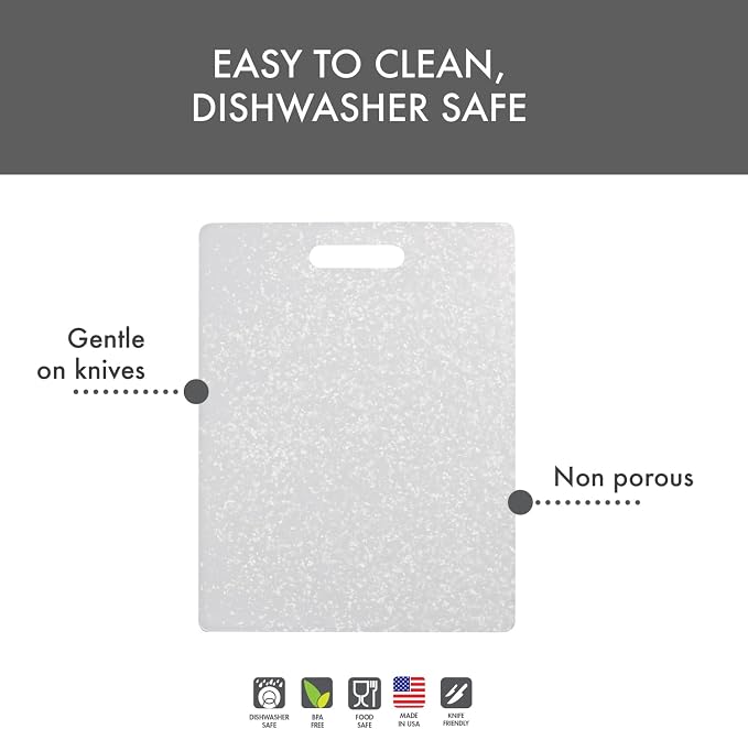 Dexas Classic Jelli Cutting Board with Handle, 8.5 by 11 inches, White Granite Pattern