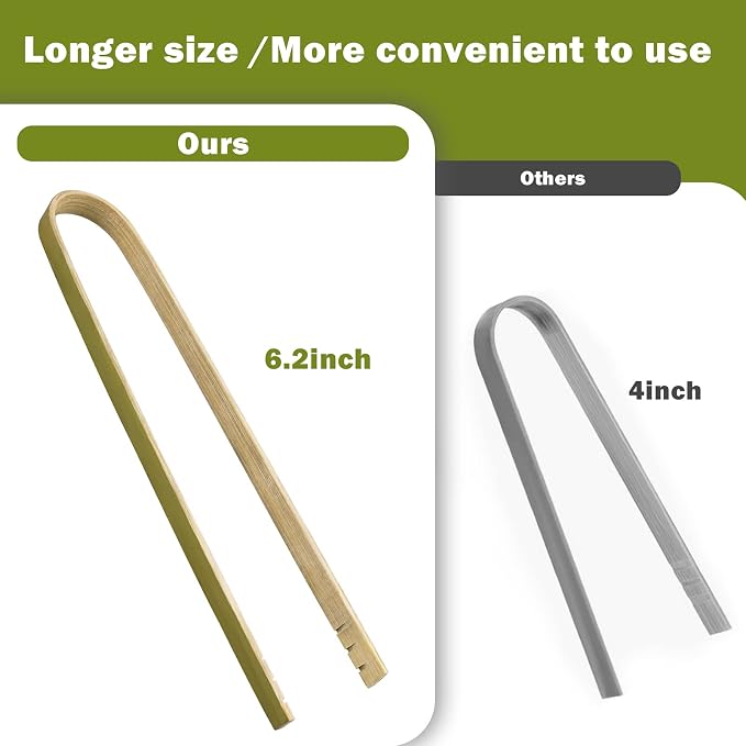 Mini Bamboo Tongs Disposable 100 Pcs 6.2 Inch Long Wooden Tongs | for Charcuterie Large Cooking Utensils for Toaster Serving Food Natural Green for Catering Buffet Home